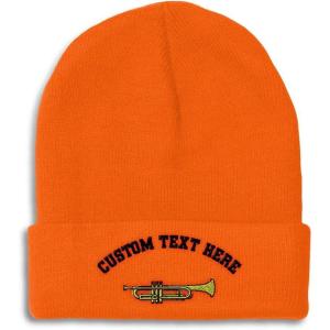 imageBeanies for Men Trumpet Music B Embroidery Music Trumpet Winter Hats for Women Acrylic Skull Cap 1 SizeOrange Personalized Text Here