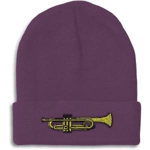 imageBeanies for Men Trumpet Music B Embroidery Music Trumpet Winter Hats for Women Acrylic Skull Cap 1 SizePurple Design Only