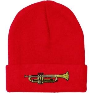 imageBeanies for Men Trumpet Music B Embroidery Music Trumpet Winter Hats for Women Acrylic Skull Cap 1 SizeRed Design Only