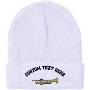 imageBeanies for Men Trumpet Music B Embroidery Music Trumpet Winter Hats for Women Acrylic Skull Cap 1 SizeWhite Personalized Text Here