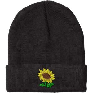 imageSpeedy Pros Beanies for Men Plants Fringe Sunflower Embroidery Winter Hats for Women Acrylic Skull Cap 1 SizeBlack Design Only