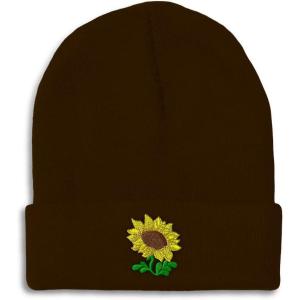 imageSpeedy Pros Beanies for Men Plants Fringe Sunflower Embroidery Winter Hats for Women Acrylic Skull Cap 1 SizeBrown Design Only