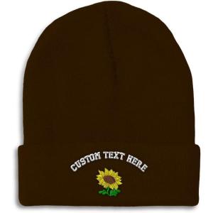 imageSpeedy Pros Beanies for Men Plants Fringe Sunflower Embroidery Winter Hats for Women Acrylic Skull Cap 1 SizeBrown Personalized Text Here