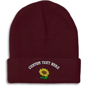 imageSpeedy Pros Beanies for Men Plants Fringe Sunflower Embroidery Winter Hats for Women Acrylic Skull Cap 1 SizeBurgundy Personalized Text Here