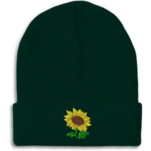 imageSpeedy Pros Beanies for Men Plants Fringe Sunflower Embroidery Winter Hats for Women Acrylic Skull Cap 1 SizeForest Green Design Only