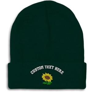 imageSpeedy Pros Beanies for Men Plants Fringe Sunflower Embroidery Winter Hats for Women Acrylic Skull Cap 1 SizeForest Green Personalized Text Here