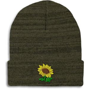 imageSpeedy Pros Beanies for Men Plants Fringe Sunflower Embroidery Winter Hats for Women Acrylic Skull Cap 1 SizeHeather Olive Green Design Only