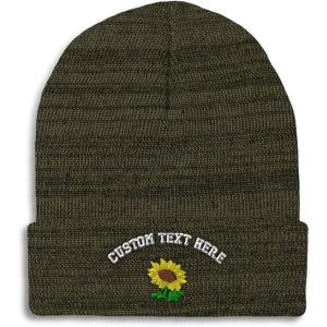 imageSpeedy Pros Beanies for Men Plants Fringe Sunflower Embroidery Winter Hats for Women Acrylic Skull Cap 1 SizeHeather Olive Green Personalized Text Here