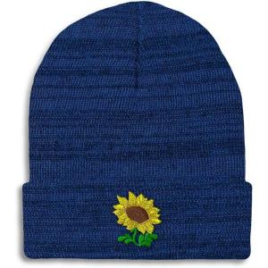 imageSpeedy Pros Beanies for Men Plants Fringe Sunflower Embroidery Winter Hats for Women Acrylic Skull Cap 1 SizeHeather Royal Blue Design Only