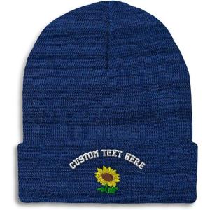 imageSpeedy Pros Beanies for Men Plants Fringe Sunflower Embroidery Winter Hats for Women Acrylic Skull Cap 1 SizeHeather Royal Blue Personalized Text Here