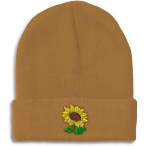 imageSpeedy Pros Beanies for Men Plants Fringe Sunflower Embroidery Winter Hats for Women Acrylic Skull Cap 1 SizeKhaki Design Only