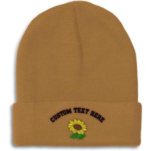 imageSpeedy Pros Beanies for Men Plants Fringe Sunflower Embroidery Winter Hats for Women Acrylic Skull Cap 1 SizeKhaki Personalized Text Here