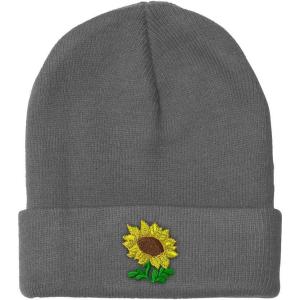 imageSpeedy Pros Beanies for Men Plants Fringe Sunflower Embroidery Winter Hats for Women Acrylic Skull Cap 1 SizeLight Grey Design Only