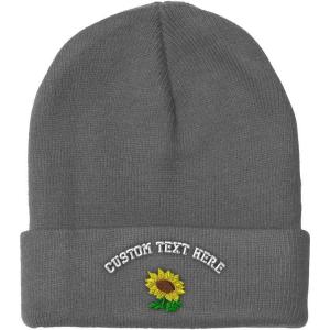 imageSpeedy Pros Beanies for Men Plants Fringe Sunflower Embroidery Winter Hats for Women Acrylic Skull Cap 1 SizeLight Grey Personalized Text Here