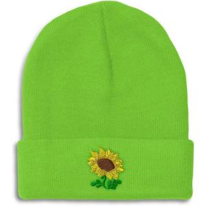 imageSpeedy Pros Beanies for Men Plants Fringe Sunflower Embroidery Winter Hats for Women Acrylic Skull Cap 1 SizeLime Design Only