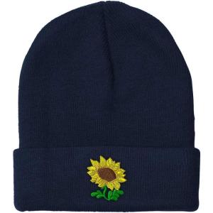 imageSpeedy Pros Beanies for Men Plants Fringe Sunflower Embroidery Winter Hats for Women Acrylic Skull Cap 1 SizeNavy Design Only