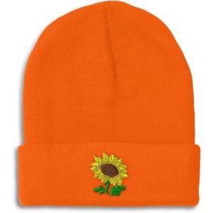 imageSpeedy Pros Beanies for Men Plants Fringe Sunflower Embroidery Winter Hats for Women Acrylic Skull Cap 1 SizeOrange Design Only