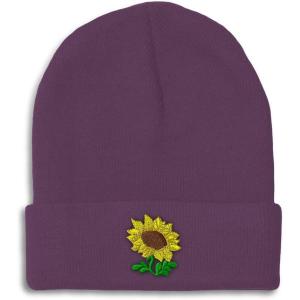 imageSpeedy Pros Beanies for Men Plants Fringe Sunflower Embroidery Winter Hats for Women Acrylic Skull Cap 1 SizePurple Design Only