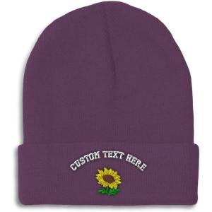 imageSpeedy Pros Beanies for Men Plants Fringe Sunflower Embroidery Winter Hats for Women Acrylic Skull Cap 1 SizePurple Personalized Text Here