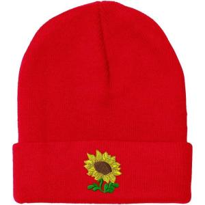 imageSpeedy Pros Beanies for Men Plants Fringe Sunflower Embroidery Winter Hats for Women Acrylic Skull Cap 1 SizeRed Design Only