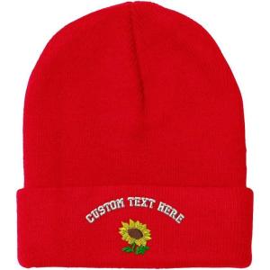 imageSpeedy Pros Beanies for Men Plants Fringe Sunflower Embroidery Winter Hats for Women Acrylic Skull Cap 1 SizeRed Personalized Text Here