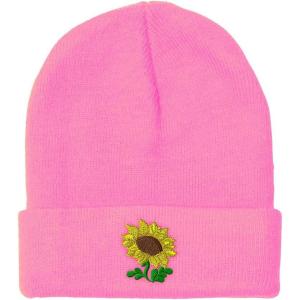 imageSpeedy Pros Beanies for Men Plants Fringe Sunflower Embroidery Winter Hats for Women Acrylic Skull Cap 1 SizeSoft Pink Design Only