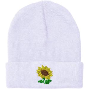 imageSpeedy Pros Beanies for Men Plants Fringe Sunflower Embroidery Winter Hats for Women Acrylic Skull Cap 1 SizeWhite Design Only