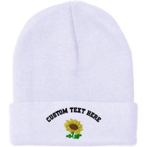 imageSpeedy Pros Beanies for Men Plants Fringe Sunflower Embroidery Winter Hats for Women Acrylic Skull Cap 1 SizeWhite Personalized Text Here