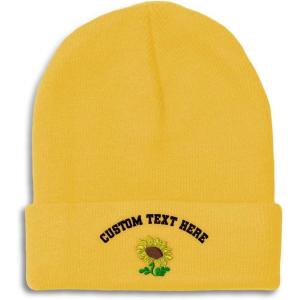 imageSpeedy Pros Beanies for Men Plants Fringe Sunflower Embroidery Winter Hats for Women Acrylic Skull Cap 1 SizeYellow Personalized Text Here