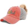 imageSpeedy Pros Womens Ponytail Cap Softball Embroidery Cotton Distressed Trucker HatsCoral