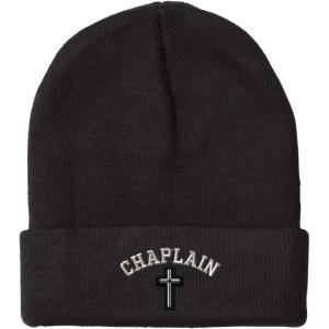 imageCristian Chaplain Cross Embroidery Embroidered Beanie Skully Hat Cap Black