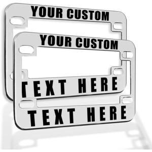 imageSpeedy Pros Metal Zinc Custom Bike License Plate Frame Custom Personalized Text Motorcycle Accessories License Plate Holder Chrome 4 Holes Set of 2Chrome 4 Holes