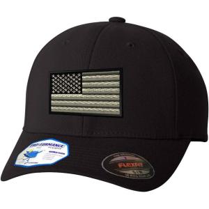 imageBlack White American Flag Flexfit Adult ProFormance Branded Hat Black LargeXLarge