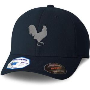 imageCustom Flexfit Hats for Men ampamp Women Grey Rooster in A Poultry EmbroideryDark Navy Design Only