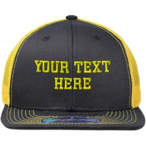 imageSnapback Trucker Hat Custom Personalized Text Cotton Flat Bill Baseball CapDark Grey Yellow