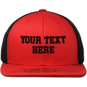 imageSnapback Trucker Hat Custom Personalized Text Cotton Flat Bill Baseball CapRed Black