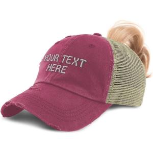 imageWomens Ponytail Cap Custom Personalized Text ampamp Name Distressed Moms Trucker HatsBurgundy