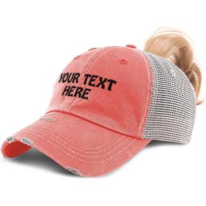 imageWomens Ponytail Cap Custom Personalized Text ampamp Name Distressed Moms Trucker HatsCoral