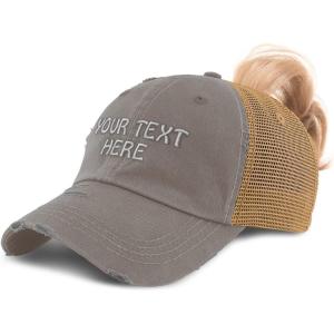 imageWomens Ponytail Cap Custom Personalized Text ampamp Name Distressed Moms Trucker HatsGrey Tan