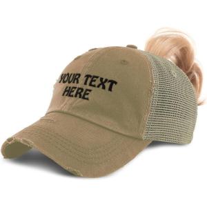 imageWomens Ponytail Cap Custom Personalized Text ampamp Name Distressed Moms Trucker HatsKhaki