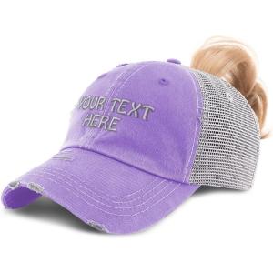 imageWomens Ponytail Cap Custom Personalized Text ampamp Name Distressed Moms Trucker HatsLavender