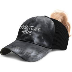 imageWomens Ponytail Cap Custom Personalized Text ampamp Name Distressed Moms Trucker HatsTie Dye Black