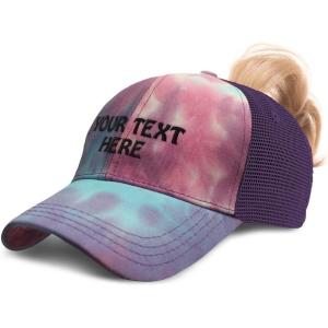 imageWomens Ponytail Cap Custom Personalized Text ampamp Name Distressed Moms Trucker HatsTie Dye Purple