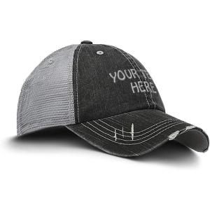 imageDistressed Cap Trucker Hat Custom Personalized Text Word Name Dad Hats for MenBlackGray