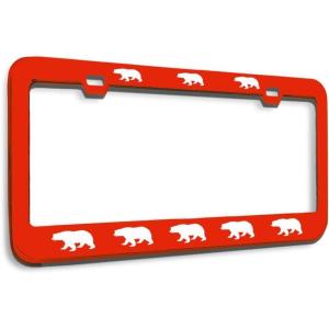 imageMetal License Plate Frame Black Bear Chrome Heavy Duty Steel Tag Holder Car Accessories Chrome 2 Holes 1 FrameRed 2 Holes