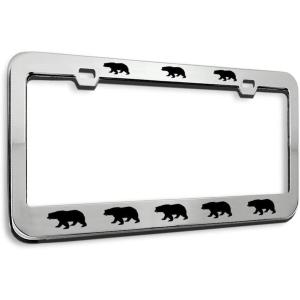 imageMetal License Plate Frame Black Bear Chrome Heavy Duty Steel Tag Holder Car Accessories Chrome 2 Holes 1 FrameStainless Steel 2 Holes