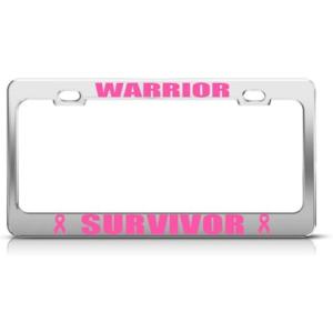 imageMetal License Plate Frame Breast Cancer Survivor Pink Ribbon Car Accessories Stainless Steel 2 Holes
