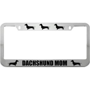 imageSpeedy Pros Dachshund Mom Zinc Metal License Plate Frame Car Auto Tag Holder  Chrome 2 Holes