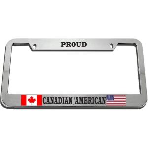 imageSpeedy Pros License Plate Frame Proud Canadian American Zinc Weatherproof Car Accessories Chrome 2 Holes 1 Frame