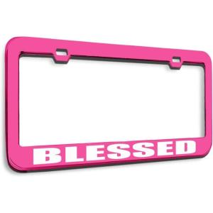 imageSpeedy Pros Metal License Plate Frame Blessed God Religious Jesus Christ Metal Tag Holder Car Accessories Chrome 2 Holes 1 FrameHot Pink 2 Holes